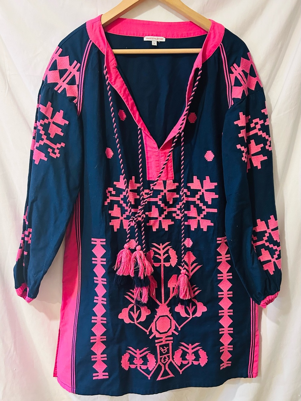 France’s Valentine Navy & Pink Embroidered Tunic Dress Stephanie Style Size S